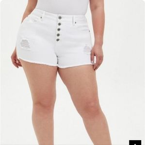 torrid White Distressed High-Rise Denim Shorts